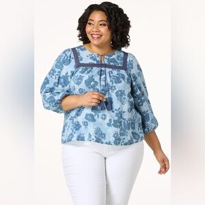❄️ Cato | PLUS SIZE TASSELED FLORAL CHAMBRAY TOP VARIOUS SIZES